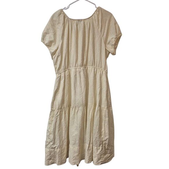 Free Assembly Women's Pale Yellow & White Cotton Tiered Scoop Neck Lined Peasant - Picture 2 of 13